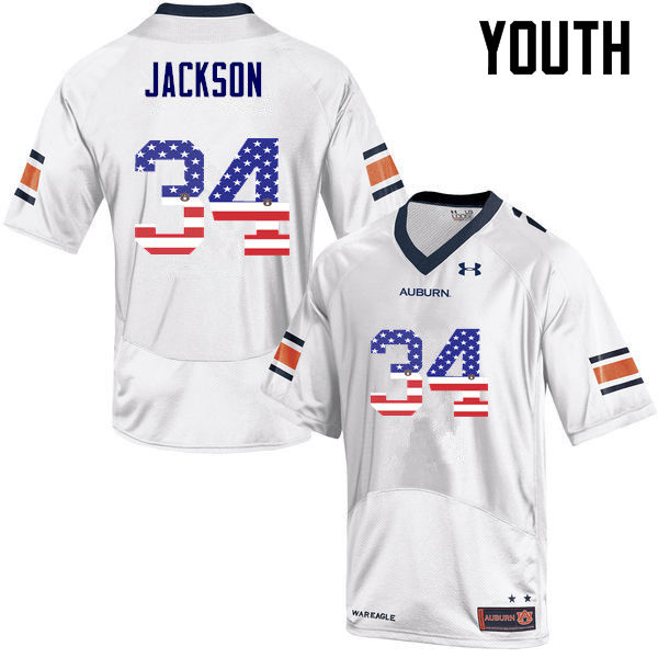 Auburn Tigers Youth Bo Jackson #34 White Under Armour Stitched College USA Flag Fashion NCAA Authentic Football Jersey SLV8374UK